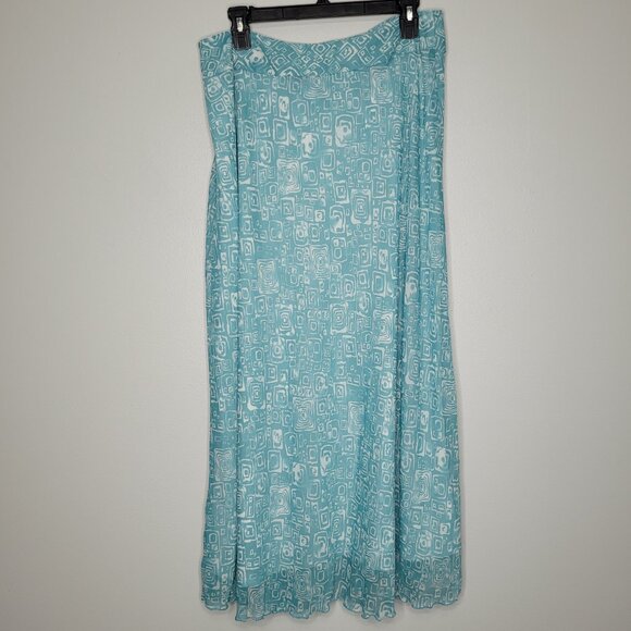 Vintage y2k blue teal white geometric print maxi artsy skirt size 12 - Picture 2 of 7
